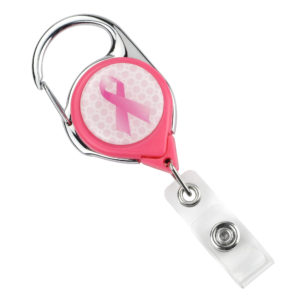 Breast Cancer Awareness Carabiner Badge Reel – 100 Pack - 704-CB-PNKRIB-1
